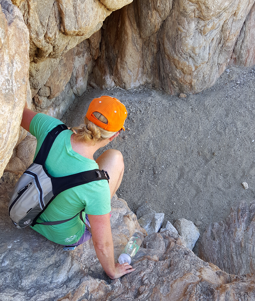 Exploring a narrow canyon in the Domelands - Anza Borrego