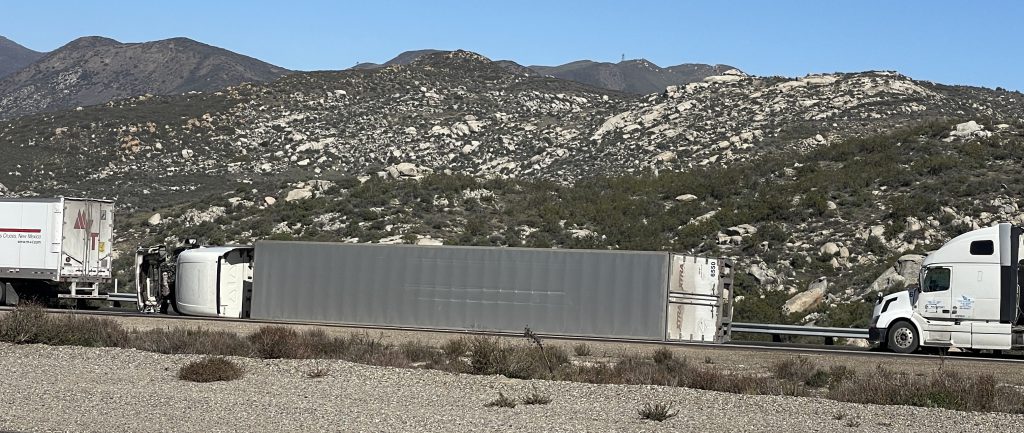 Overturned 18-Wheeler on Interstate 8